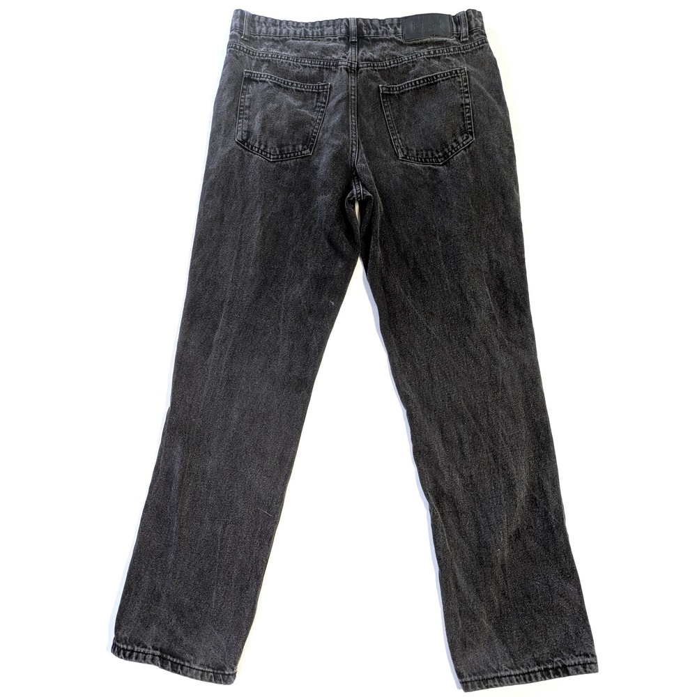 BoohooMAN Mens 32 Washed Black Double Knee Quilted Relaxed Straight Jeans